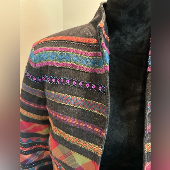Coldwater Creek open front jacket, southwestern beaded sequin multicolor inserts - Picture 10 of 16